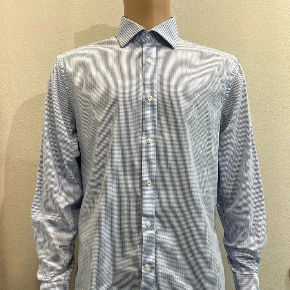 Michael Kors Slim Fit Dress Shirt, Tight Blue Check Pattern, 17-34/35 - Picture 3 of 9